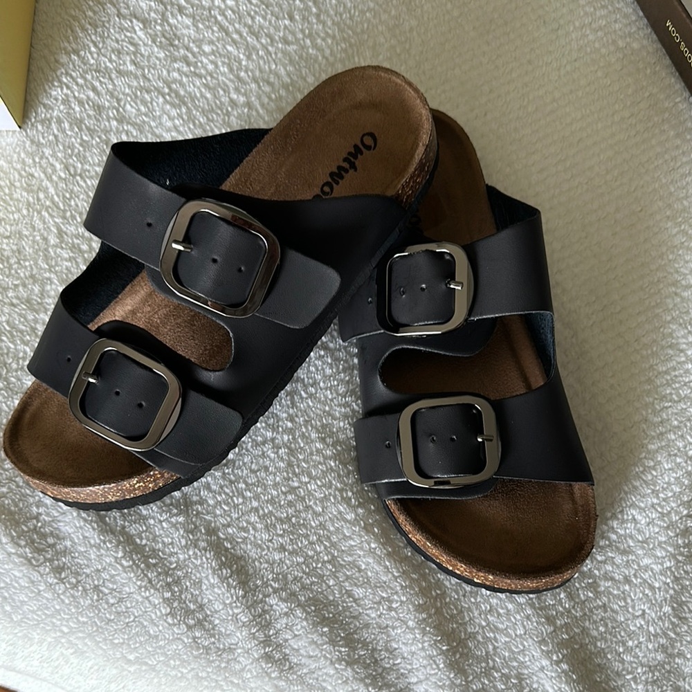 Outwoods Black Sandals with Silver Buckles